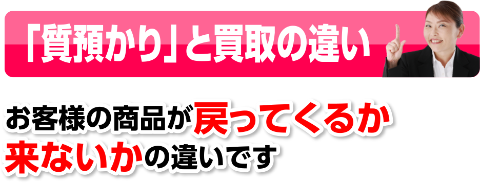 質預かりと買取の違い お客様の商品が戻ってくるか来ないかの違いです