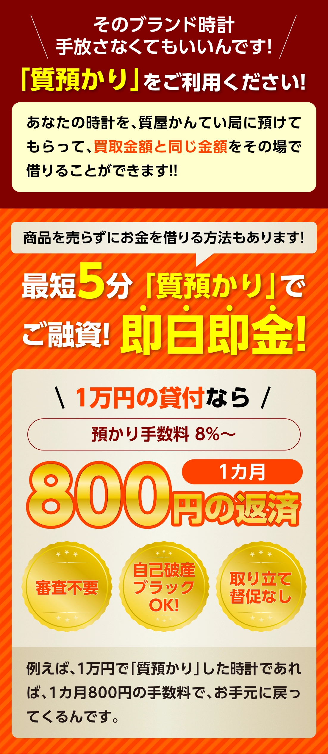 最短5分「質預かり」でご融資! 即日即金!