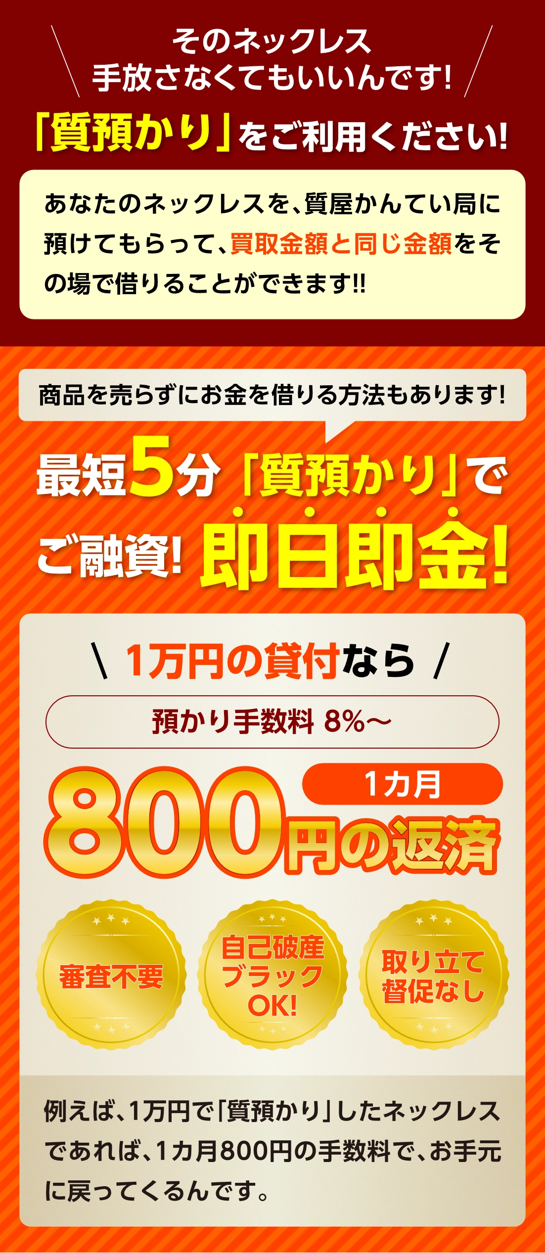 最短5分「質預かり」でご融資! 即日即金!